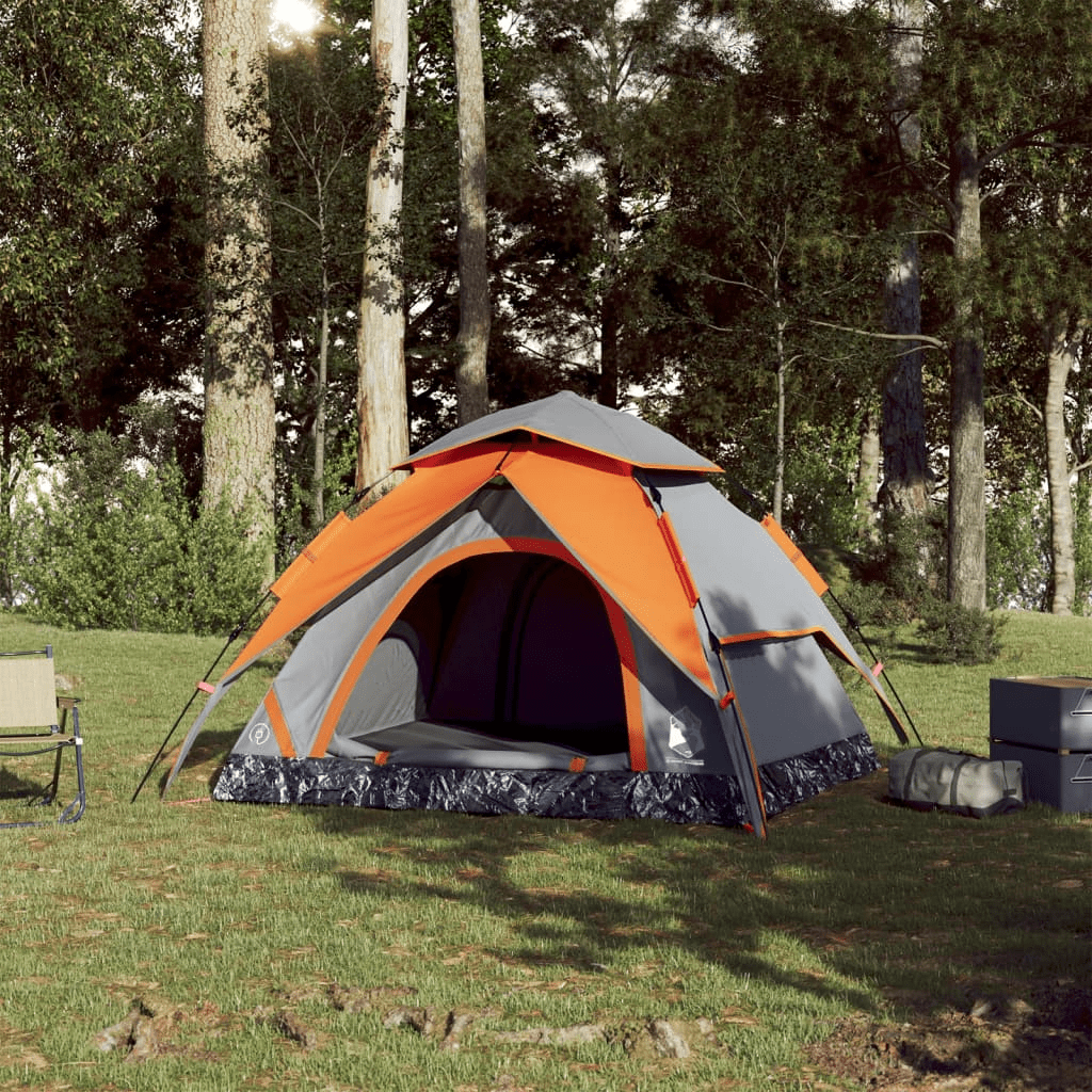 vidaXL Camping Tent Dome - 3-Person Grey and Orange Quick Release 3 Man Tent Cosy Camping Co.   