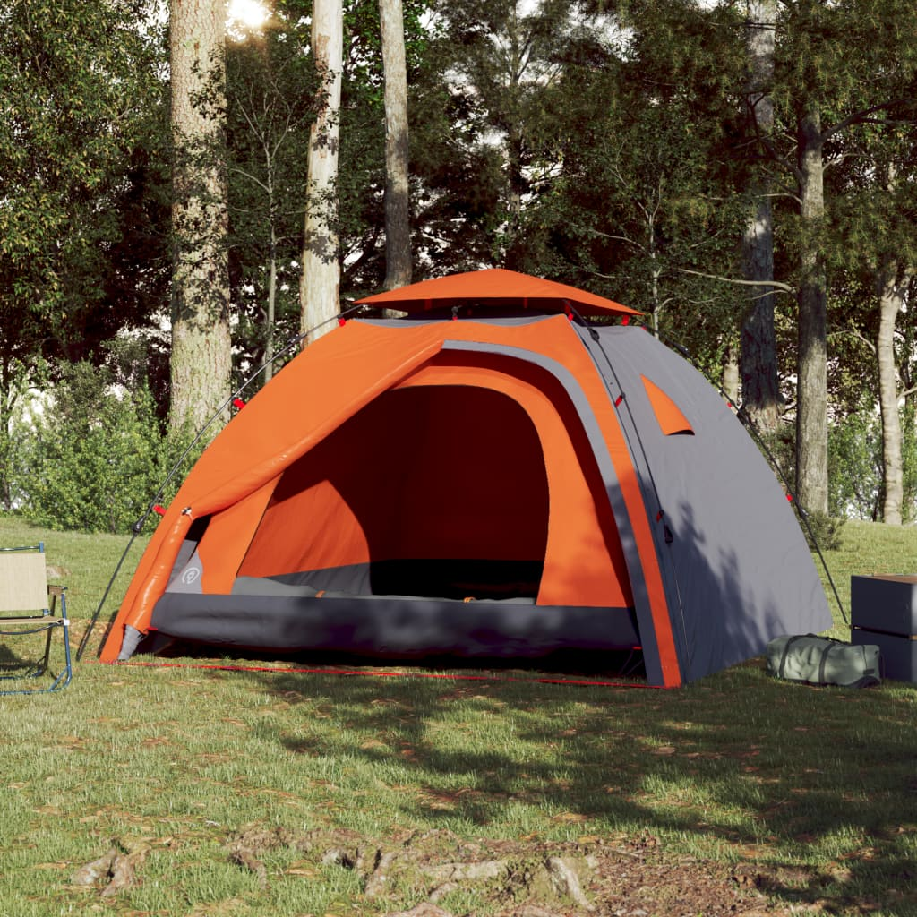 vidaXL Camping Tent Dome 4-Person Grey and Orange Quick Release - Waterproof, Easy Setup, Portable 4 Man Tent Cosy Camping Co.   