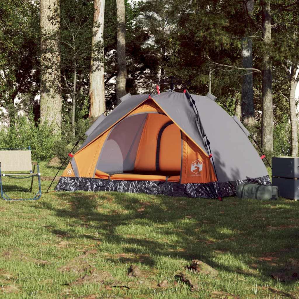 vidaXL Camping Tent Dome 3-Person Grey and Orange Quick Release - Waterproof, Easy Set-Up, Great Ventilation | Shop Now 3 Man Tent Cosy Camping Co.   