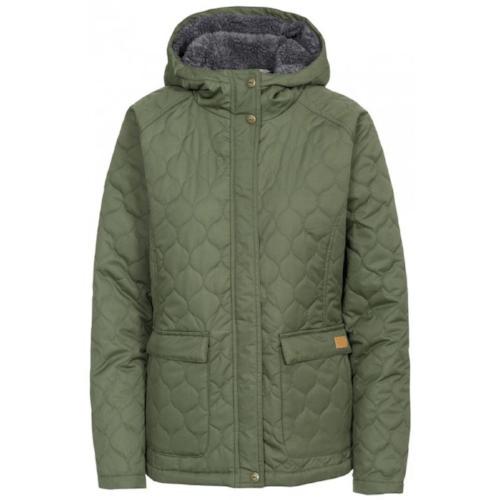 Trespass Ladies Tempted Jacket - Quilted Design, Lightly Padded, Fleece Lined Hood Womens Jacket Cosy Camping Co. MOSS S 