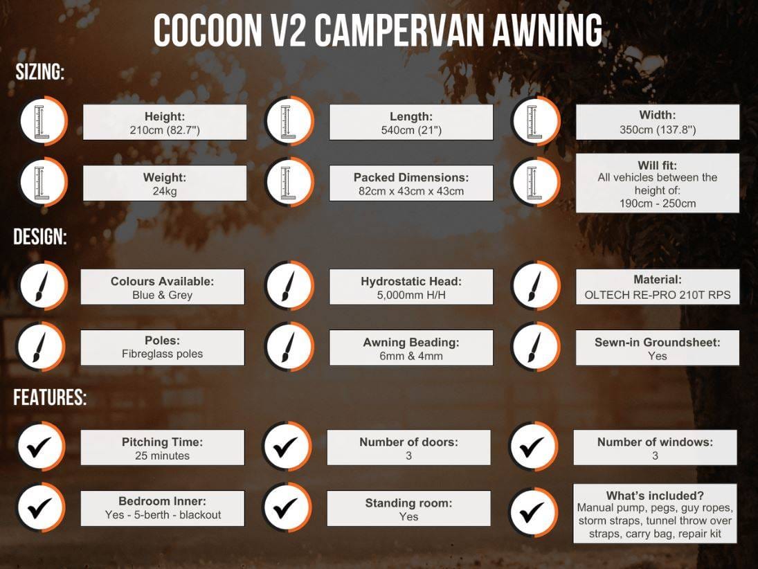 Cocoon v2 Campervan awning (Fibreglass Poles) Campervan Awning OLPRO   
